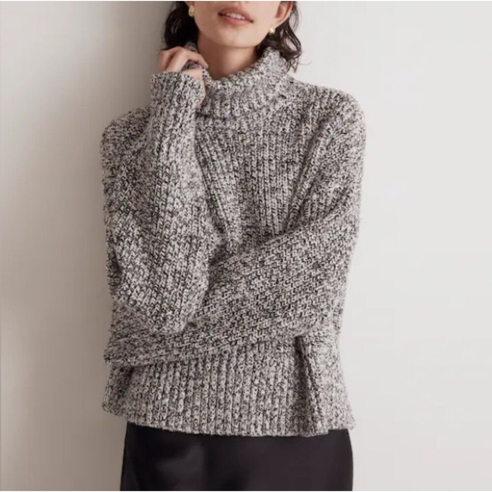 Madewell Marlbed Wide Rib Turtleneck Fisherman Chunky Oversized Grey Women XL